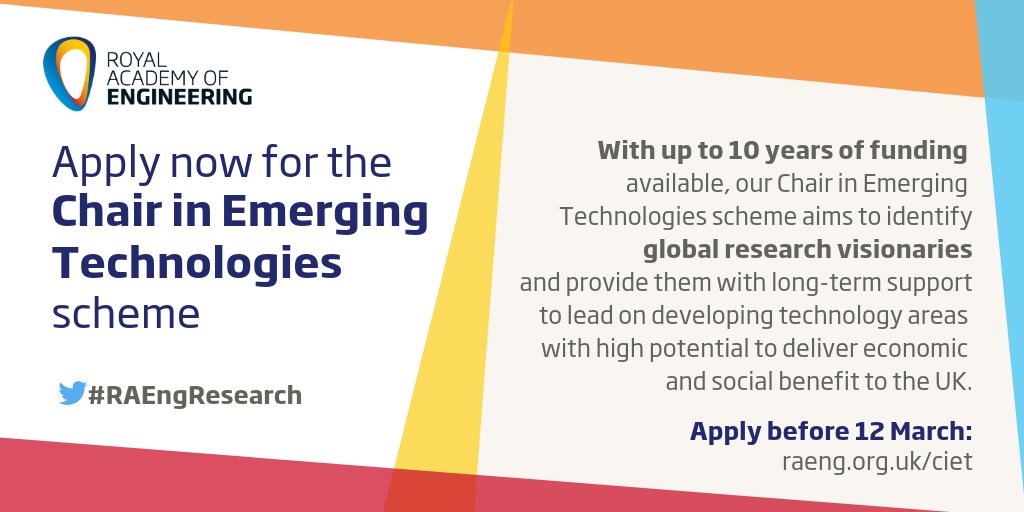 Royal Academy of Engineering Chair in Emerging Technologies 2019 (Value of £2,780,000)