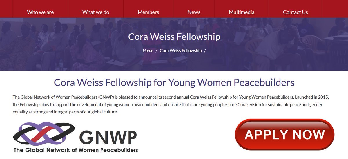 Cora Weiss Fellowship for Young Women Peacebuilders 2019 (Fully-funded to New York)